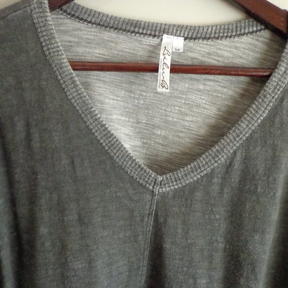 Lula B V-Neck Hi-Lo Heather Burn Out Tunic M Short Raglan Sleeves - Picture 9 of 16